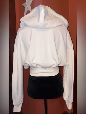 Women's White Hooded Zip Jacket with Pom Drawstrings thumbnail 4