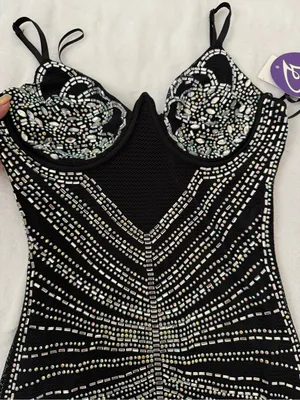 Windsor Rhinestone Bodycon Mini Dress NWT Black Glam Party Size S thumbnail 3