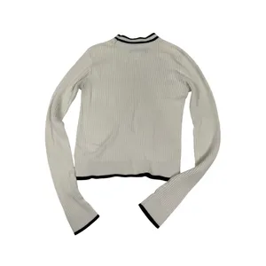Aeropostale Ribbed Sweater Cream Black Trim Cropped Preppy‎ Minimalist Size L thumbnail 4