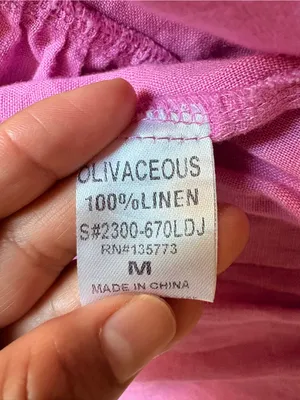 Olivaceous pink Smocked Puff Sleeve Babydoll mini Dress Women's M 100%linen thumbnail 6