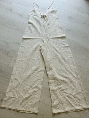 ASOS Womans Size 4 See Through,beach summer, jumpsuit wide leg in cream color thumbnail 2