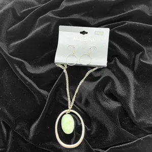 Massini Womens Necklace Earrings Set Green‎ Stone Gold Boho Statement Jewelry thumbnail 2