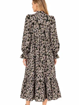 Never Fully Dressed Floral Tie Neck Tiered Loose Fit Midi Maxi Dress Size 4 thumbnail 2