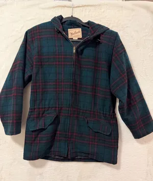 Woolrich Vintage Plaid Hooded Jacket Womens Small Green Red Wool Blend Zip Up thumbnail 1