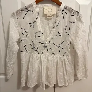 Amit Aggarwal Anthropologie Ramona Embroidered White Babydoll Top SIZE XSMALL thumbnail 4