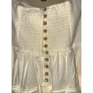 Hyfve Cream Strapless Paneled Maxi Dress Smocked Back Raw Hem L Prairie Farmcore thumbnail 6