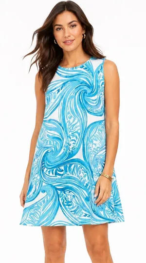 Lilly Pulitzer Sabrina Sea Ruffles Tiger Wave Shift Dress Size M thumbnail 1