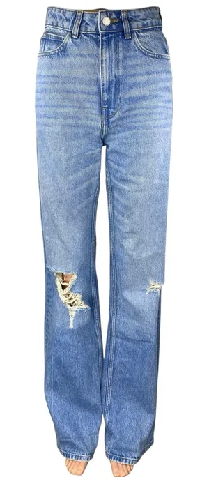 Zara Women's Blue Distressed High Waisted Straight Leg Denim Jeans Pants Size 2 thumbnail 1