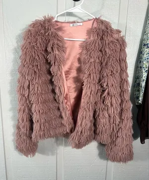 Cupshe Pink Soft Fringe Open Front Lined Jacket Size Small EUC thumbnail 1