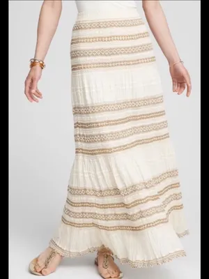Chico’s Maxi Skirt Size Large Cream Crochet Gauze Trim Boho Festival Coastal thumbnail 1