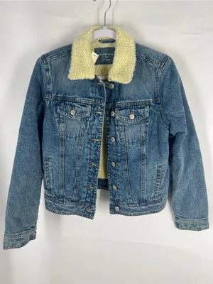 Aeropostale Sherpa Lined Denim Jacket XS NWT Medium Wash Jean Trucker thumbnail 2