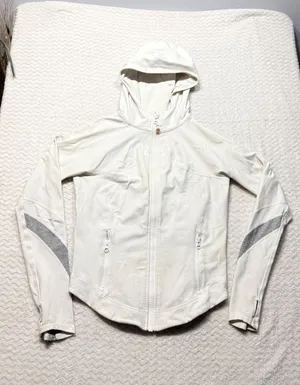 Lululemon Athletica Womens Full Zip Hooded Jacket Cream Size 10 Striped Sleeves thumbnail 1