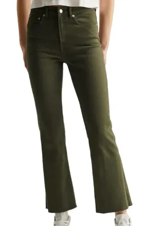Mango Teen Girls Frayed Finish Flare Jeans in Green, Size M​​​​​​​​ thumbnail 1