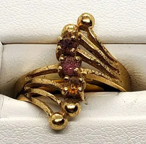 NWT Gold Tone, Red, Pink, & Yellow Rhinestone Ring thumbnail 1