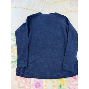 Denim & Co Navy Blue Sequin Shimmer‎ V-Neck Knit Sweater Womens M NWT A670650 thumbnail 2