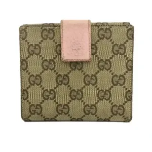 Rare vintage GUCCI GG Logo large pink Canvas Leather Bifold Wallet thumbnail 4