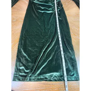 Rachel Parcell Velvet Midi Dress Emerald Green V-Neck Ruched Size Small thumbnail 9