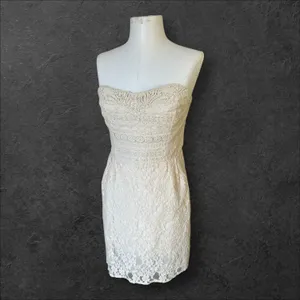 Free People Cream Strapless Lace Mini Dress size 12 Feminine Romantic Coquette thumbnail 8