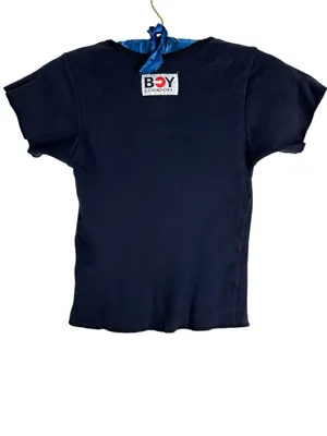 RARE BOY LONDON Navy Blue Logo Embroidered Cropped Baby Tee t-shirt top crop M S thumbnail 3