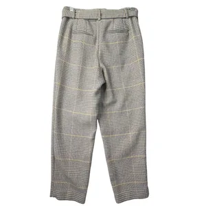 Ann Taylor Cropped Dress Pants Glen Plaid Belted Tapered Tan Preppy Womens 4P‎ thumbnail 3