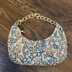 Floral Print Bag with Gold Chain Blue thumbnail 4