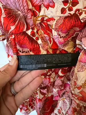 ZARA Sharon Crinkled Textured Floral Print Tiered Mini Dress Red/Pink Sz Large thumbnail 13