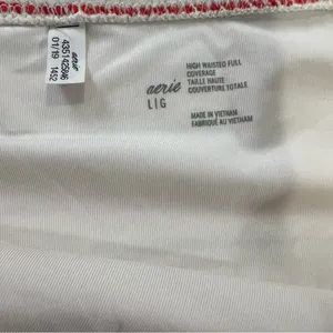 Aerie High Waist Bikini Bottom in Cream with Red and Brown stripes size large thumbnail 7