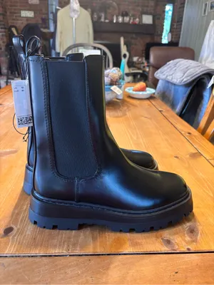 NWT H&M womens chunky platform lug sole mid calf chelsea boots black 10 thumbnail 4