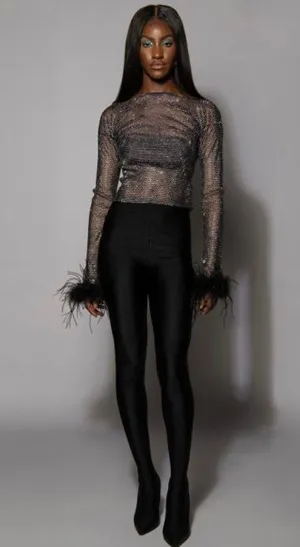 Sheer Feather Rhinestone Top Black thumbnail 2