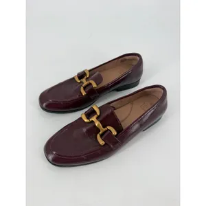 Time and Tru Loafers Women Size 6 Burgundy Gold Bit Hardware Preppy Old Money thumbnail 2