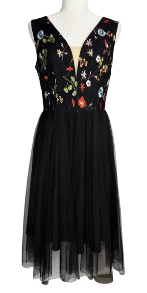 Vissavi Vintage Y2K 8 Tulle Illusion Mesh Dress Embroidered Floral Semi Formal‎ thumbnail 1