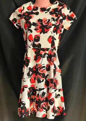 Love…Ady Women’s White Red & Black Floral Fit Flare Short Sleeve Party Dress SM thumbnail 1