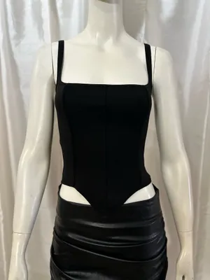 ZARA NWT Black Corset Tank Top Size Small | Square Neck Stretch Bustier Cami thumbnail 2