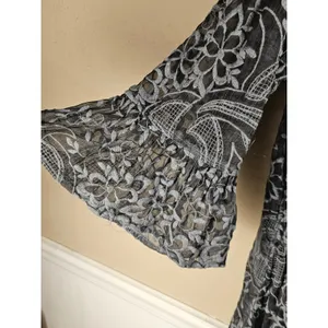John Mark Womens Gray Sheer Embroidered Flare Sleeve Tunix‎ Top XL thumbnail 4