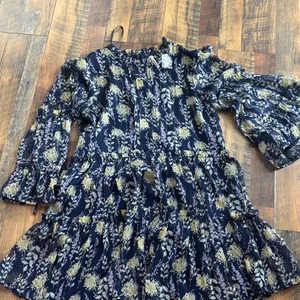 Selfie Leslie Beatrix high neck ballon sleeve Floral Navy Blue Dress thumbnail 3