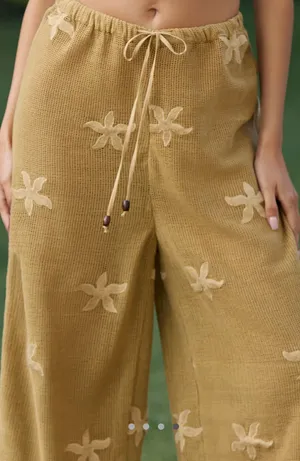 Anthropologie Light brown embroidered textured pants thumbnail 4