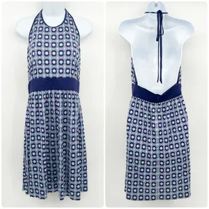 Tory Burch Womens Retro Geometric Print 100% Silk‎ Halter Dress Purple Size L thumbnail 2
