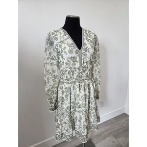 Max Studio Green Floral Dress Milkmaid Smock Flirty Vacation Travel Cottagecore thumbnail 2