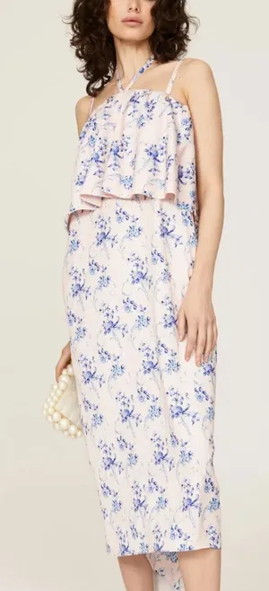 Osman Yousefzada Pink Floral Halter Midi Dress XS Party Vacation Designer $300 thumbnail 1
