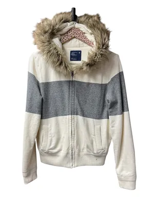 American Eagle Outfitters Faux Fur Hood Sweatshirt Full Zip Large NEW READ Y2K thumbnail 1