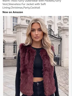Faux Fur Vest — Women's Burgundy Cropped Fuzzy Vest Size XS thumbnail 3