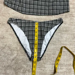 Samiol Women’s Medium Black White Plaid Tankini Bikini Swimsuit Plunge Halter thumbnail 3