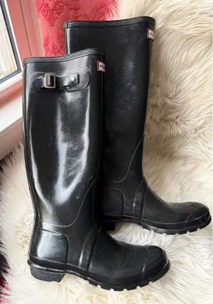 Hunter Black Tall Rain Boots with Adjustable Buckle thumbnail 1
