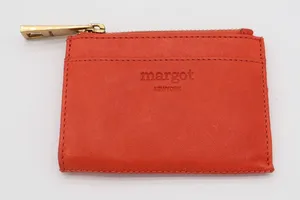 Margot New York Women's Red Pebbled Leather Credit Card Slots Zipper Wallet thumbnail 1