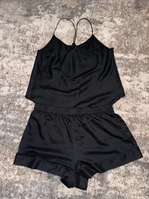 Victoria's Secret Black Satin Cami & Shorts Sleep Set thumbnail 6