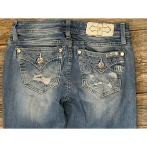 Miss‎ Me Signature Bootcut Jeans Medium Wash Bling Flap Size 26x28 Short Y2K thumbnail 10