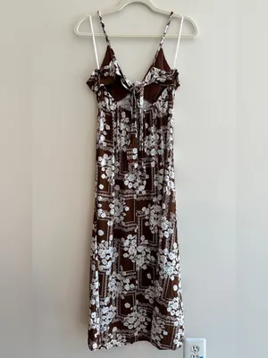 Paper Heart Anthropologie Chocolate Brown Floral Linen Maxi Dress, Size Large thumbnail 13