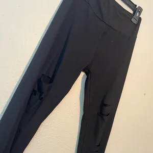 Black High-Waisted Seamless Ripped Straight Leg Leggings SZ L Workout Loungewear thumbnail 5