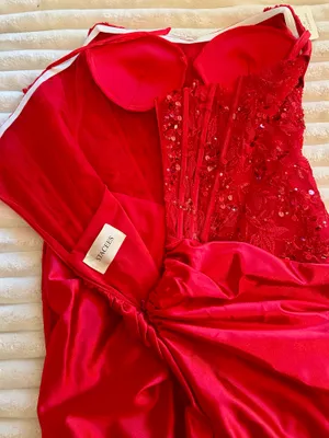 NWT Stacees Strapless Corset Mini Dress Size US6 Red Satin thumbnail 6