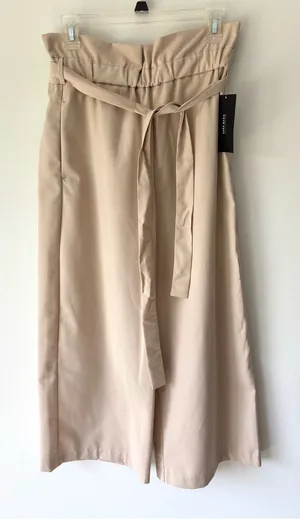 Zara Basic Tan Beige Paperbag Waist Wide-leg Trouser Pants Business Professional thumbnail 1